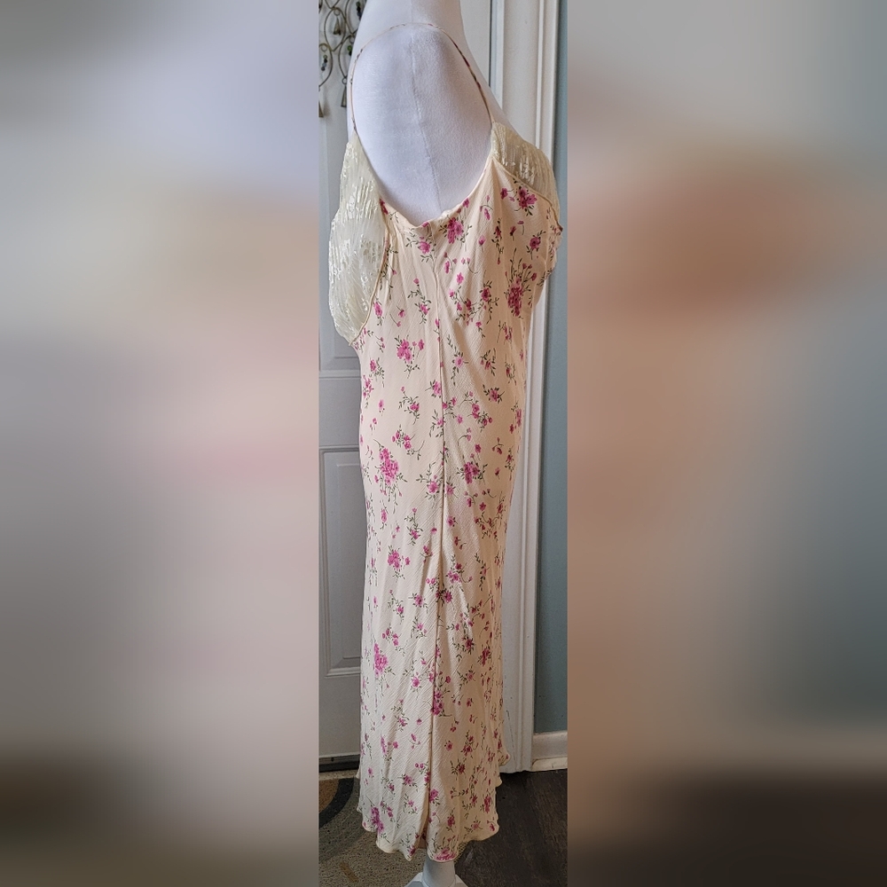Victoria's Secret Vintg 90's Drape Neck Ruffled Midi Dress Womens 14 Peach Flora - Picture 5 of 15